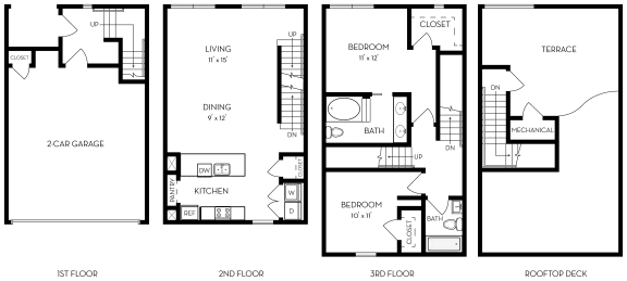 2 Bed Two Bath Floorplan at The Dylan, Dallas, 75219
