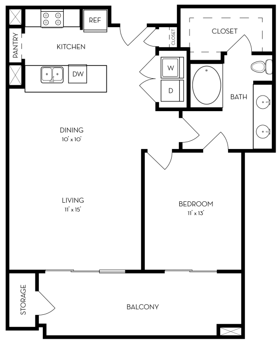 1 Bed 1 Bath Floorplan at The Dylan, Texas