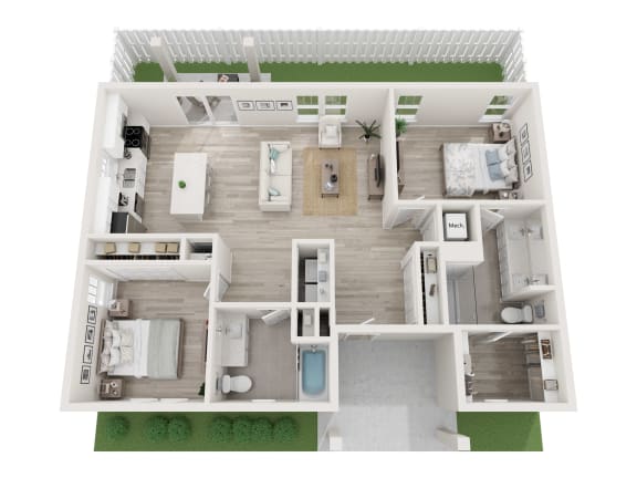 Floor Plan  a 3d rendering of a floor plan with a bedroom and a bathroom