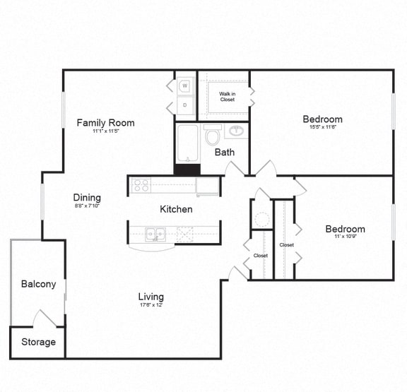 Two Bed One Bath Floor plan Two Bed One Bath Floor plan at Ellicott Grove, Ellicott City, Maryland