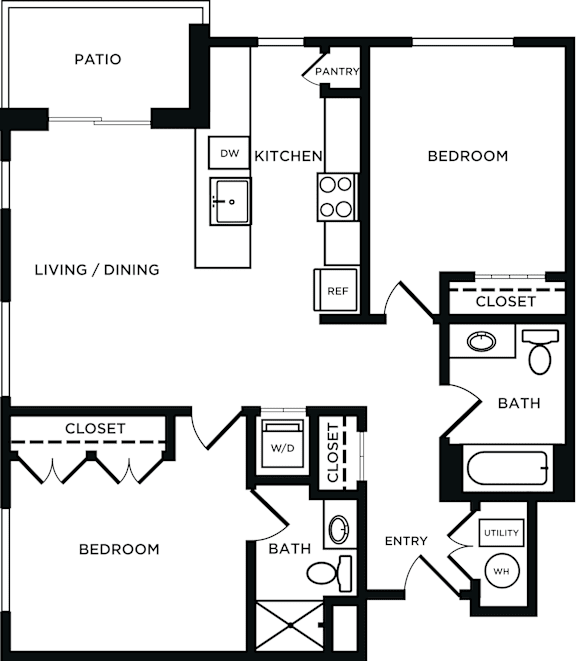 Floor Plan  A black and white image of a floor plan for a house.