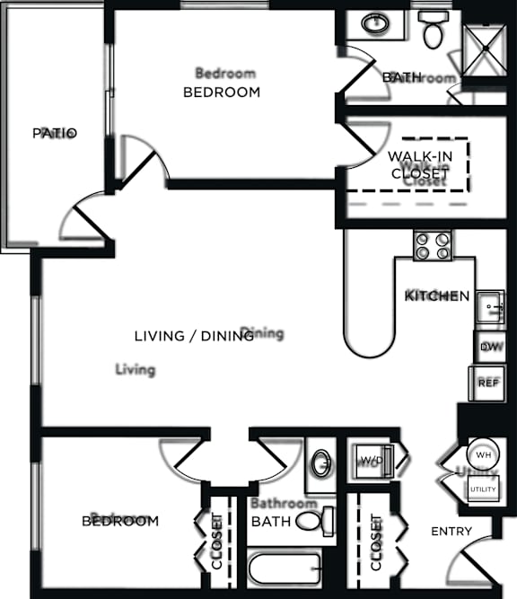 A black and white image of a house floor plan.