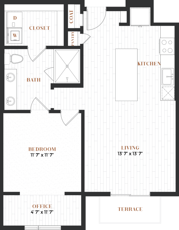one bedroom layout in apartment