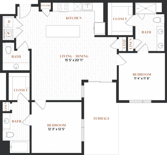 a floor plan of a house with a combination of bedrooms and a living room