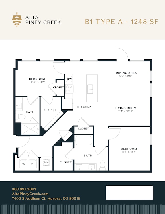 A floor plan for a B1 Type A - 1248 SF at Alta Piney Creek.