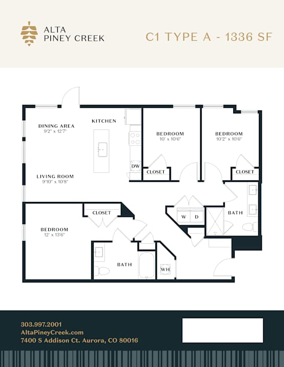 A floor plan for a C1 Type A - 1386 SF property at Alta Piney Creek.