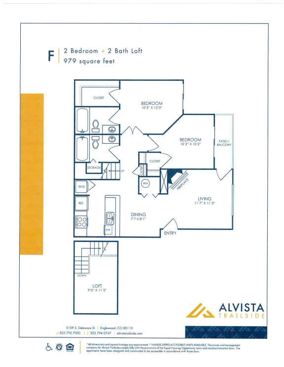 Floor Plan  F Two Bed And Two Bath Floorplan at Alvista Trailside Apartments, Englewood, 80110