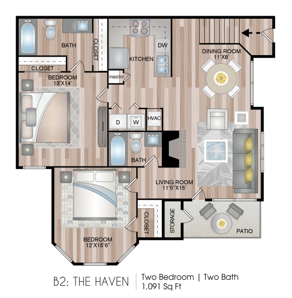Floor Plan  The Haven 1,091 Sq.Ft. FP at Blu on the Boulevard, Louisiana, 70810