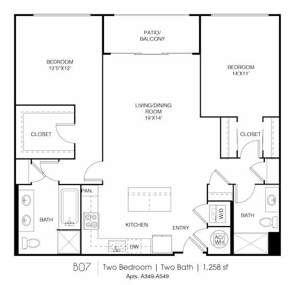 B7 2 Bed Floorplan at Grey House, Houston, 77027