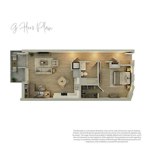 Floor Plan  A 9-hour plan floor plan with a kitchen, living room, and bedrooms.