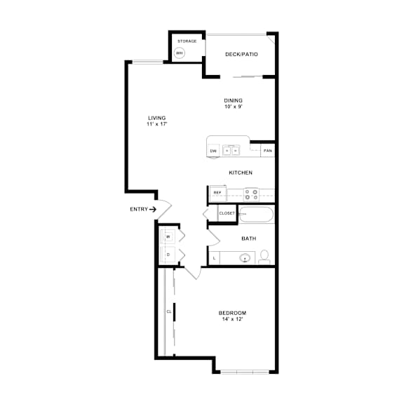 A floor plan of a home with a living room, dining room, kitchen, bathroom, and bedroom.