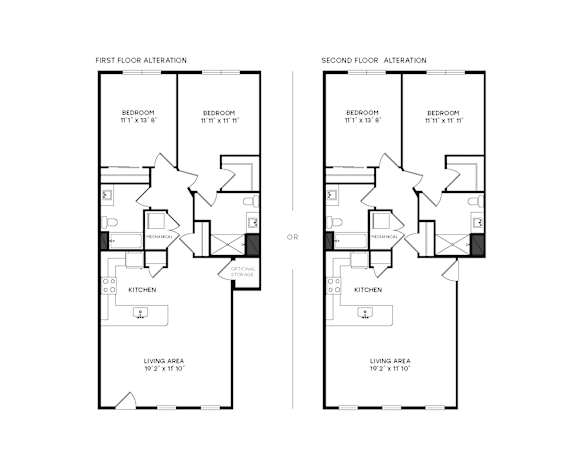 Two floor plans for a house with different layouts.