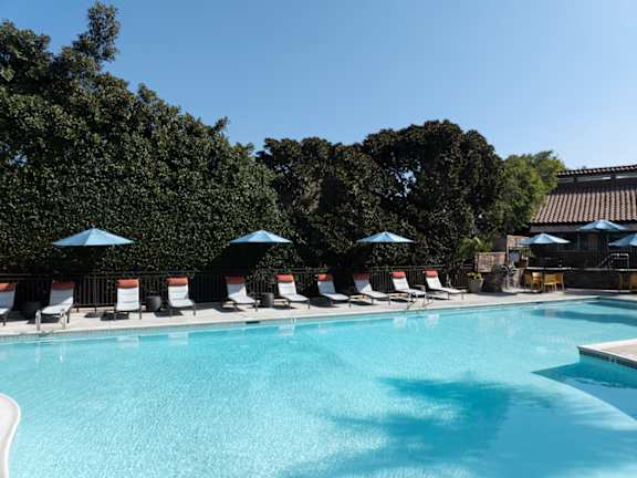 Swimming pool with chairs and umbrellas at a resort at Ascend2300, Carlsbad