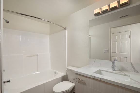a bathroom with a tub and a sink and a toilet