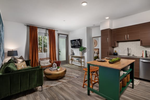 an open floor plan with a kitchen and living room at Citron, California