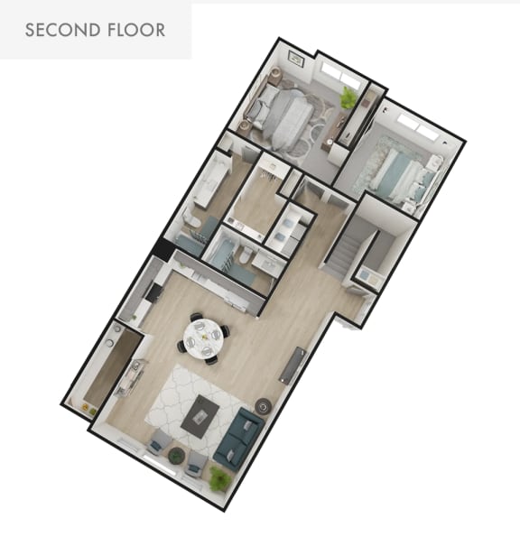 a floor plan of the first floor with bedroom and living room