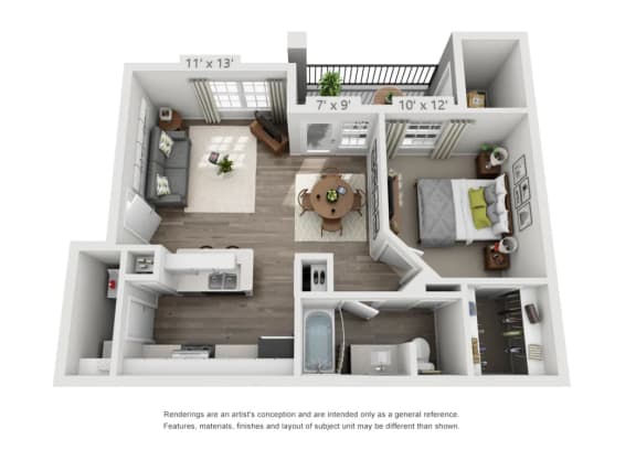 Hawthorne Floorplan 1 Bed 1 Bath