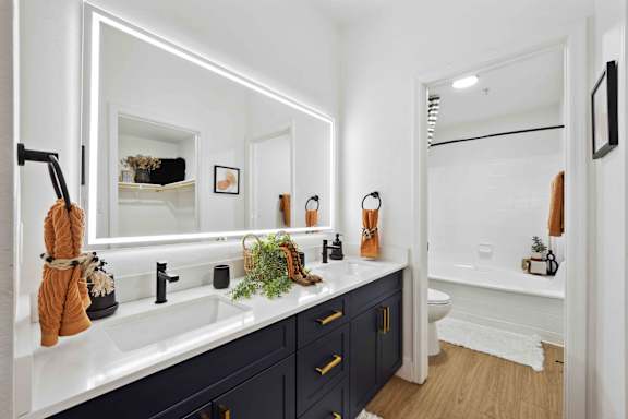 A bathroom with a white sink and a mirror above it.