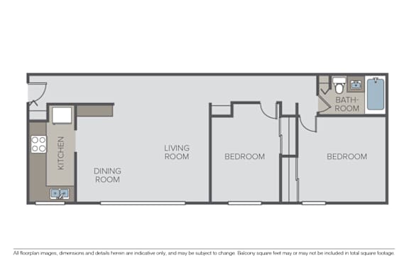 A floor plan of a house with a kitchen, dining room, living room, and three bedrooms.