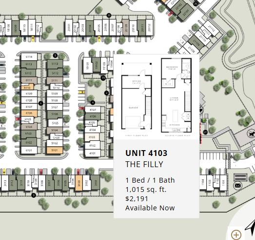 A floor plan for a 1 Bed / 1 Bath apartment at The Filly, priced at $2,191.