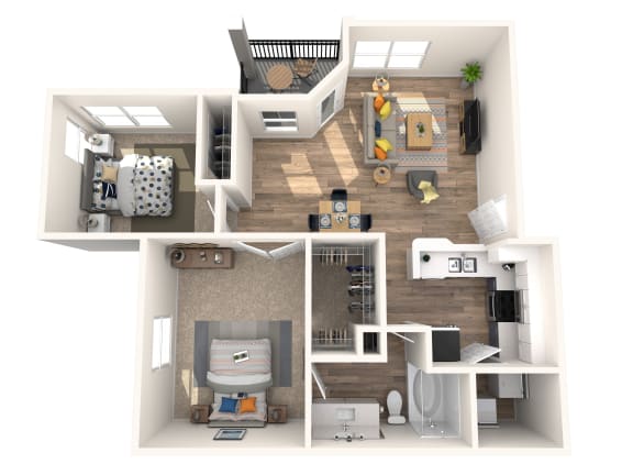 Floor plan of a two bedroom one bath apartment