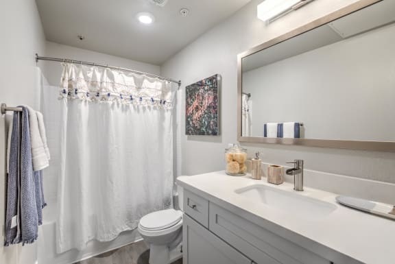 a bathroom with a shower and a sink and a toilet