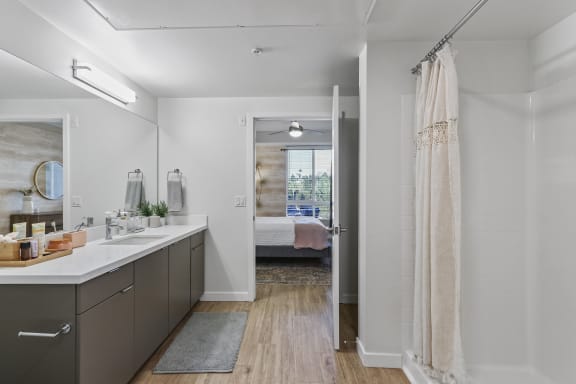 Modern Soft-Close Cabinets in bathroom at Array La Mesa, La Mesa California