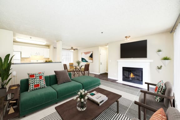 Wood burning fireplace at Mallard Pointe apartments