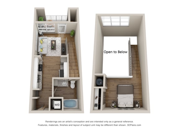 Floor Plan  this is a 3d floor plan of a 757 square foot 1 bedroom apartment at the