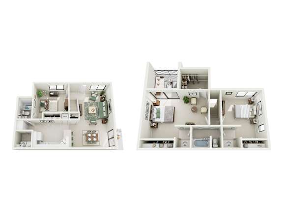 Two images of a dollhouse interior.