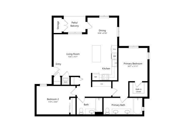 bedroom floor plan | luxury apartments in towson md | the southerly  at Lakeview 88, Spring Valley