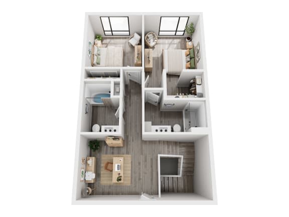a bedroom floor plan with a bedroom and living room