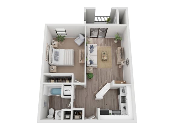 a 1 bedroom floor plan with a bathroom and a living room