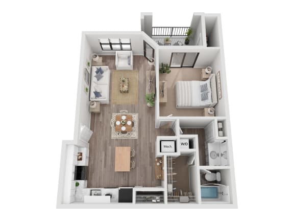 a 3 bedroom floor plan with a wood floor