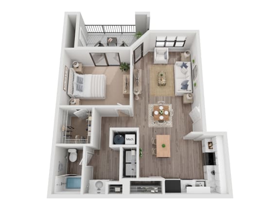 a 2 bedroom floor plan with baths and a closet