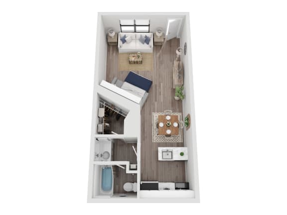 a floor plan of a bedroom with a bathroom and a living room