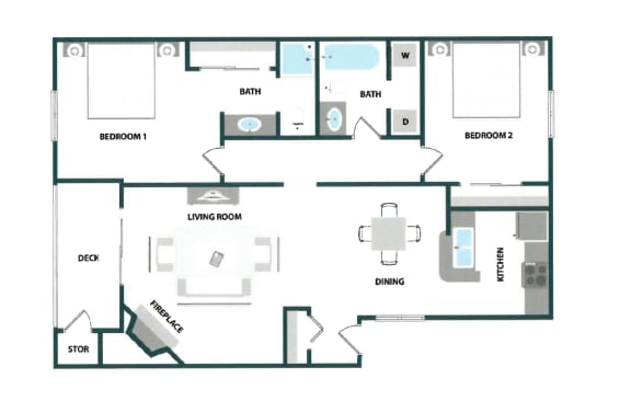 the icon floor plan  4 bedroom with 2 baths