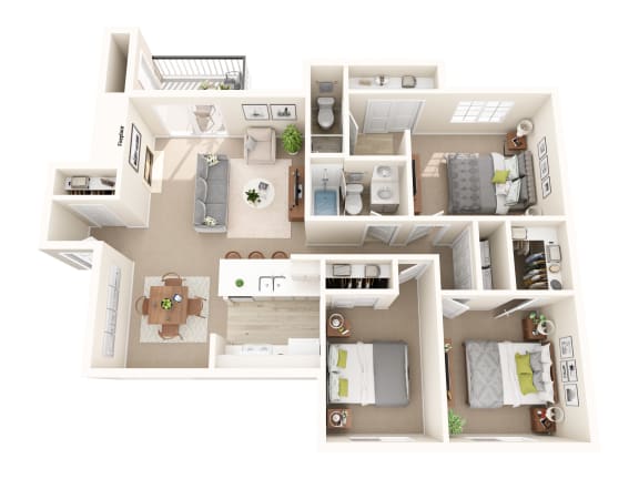 a 3d floor plan of a house