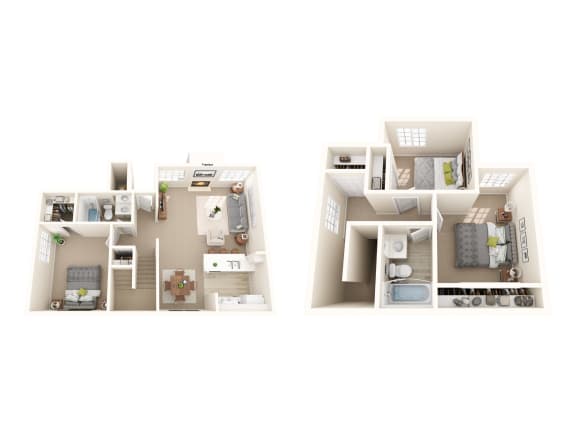 a stylized floor plan of a 2100 sq ft apartment