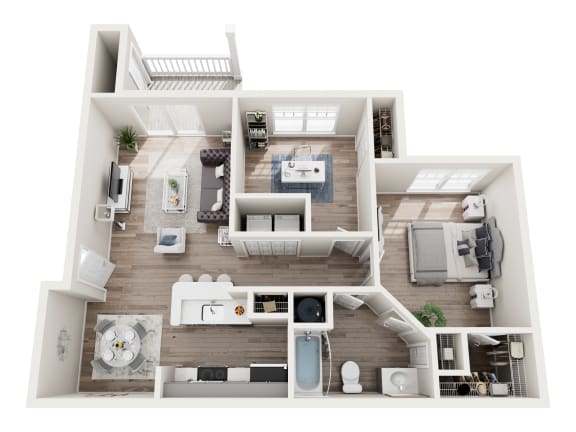 a bedroom floor plan with a bathroom and a living room