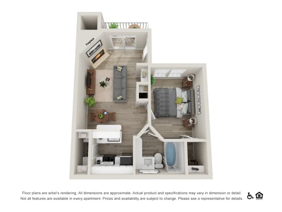 Palmilla 1 Bedroom 685 sq.ft.  Floor Plan at Marquessa Villas, Corona, CA