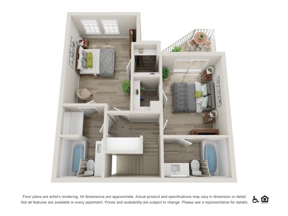 Portofino 2 Bedroom 1,158 sq.ft. Floor Plan at Marquessa Villas, Corona, 92879