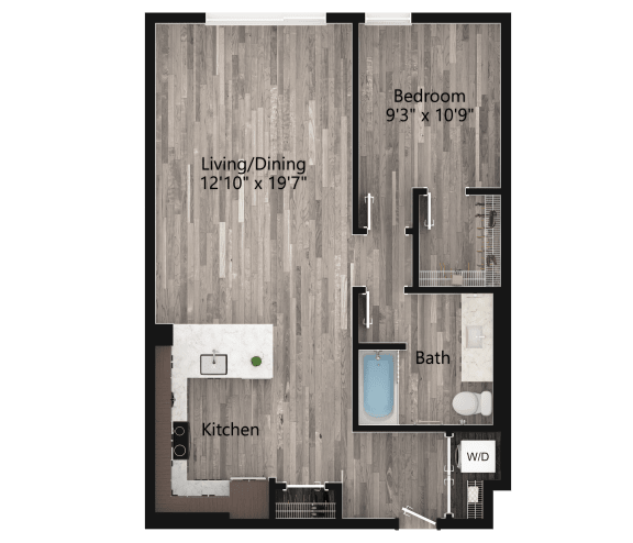 a floor plan drawing of a 1 bedroom apartment