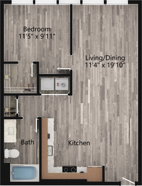 a floor plan drawing of a 1 bedroom apartment