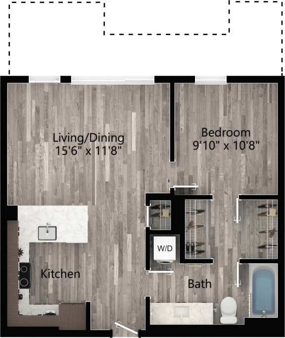 a floor plan drawing of a 1 bedroom apartment
