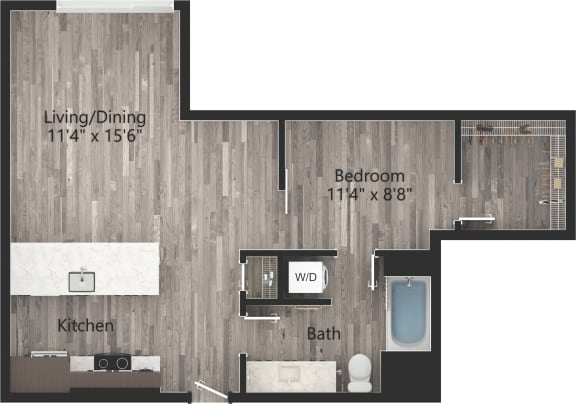 a floor plan drawing of a 1 bedroom apartment