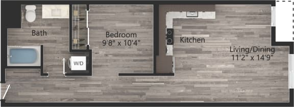 a floor plan drawing of a 1 bedroom apartment