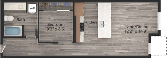 a floor plan drawing of a 1 bedroom apartment