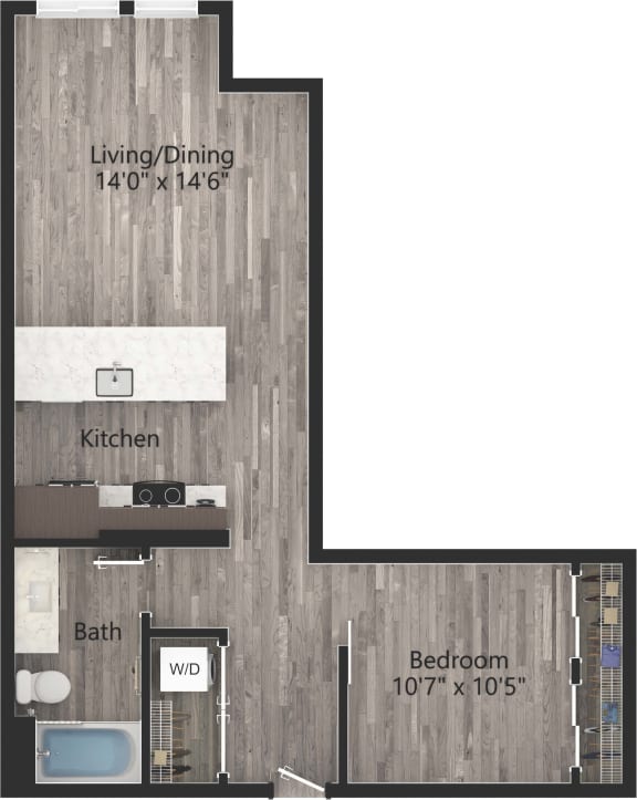 a floor plan drawing of a 1 bedroom apartment