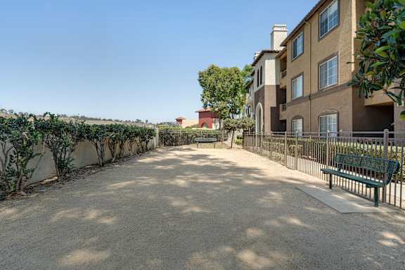 A sunny day at the courtyard of a residential building.